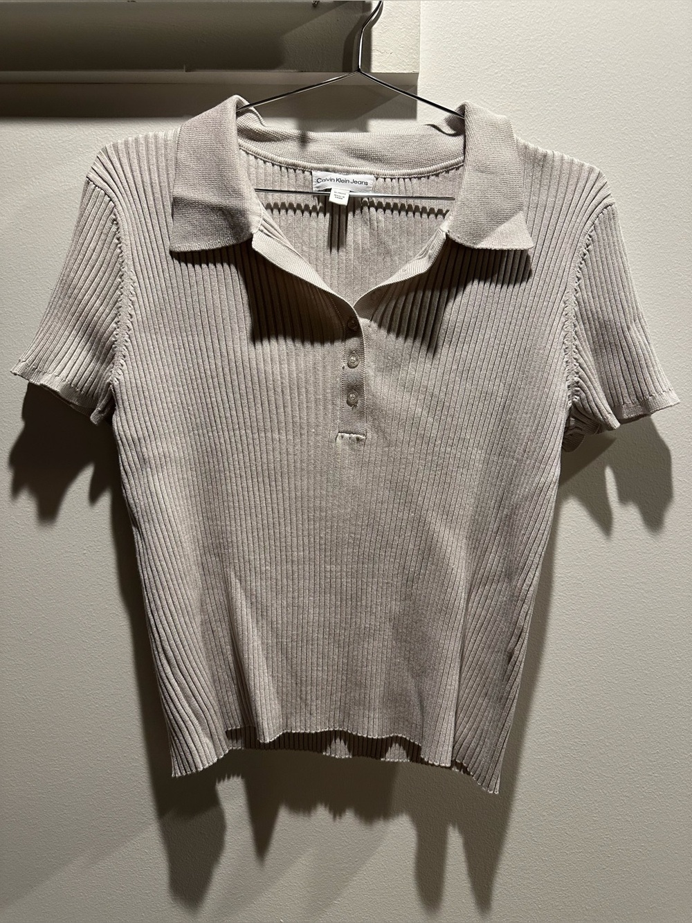 Calvin Klein Beige Ribbed Polo Top